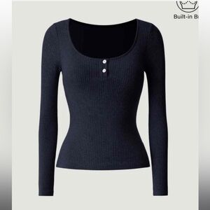 OGL Universe Navy Brami Top Long Sleeve Stretch Buttoned Henley Style size S